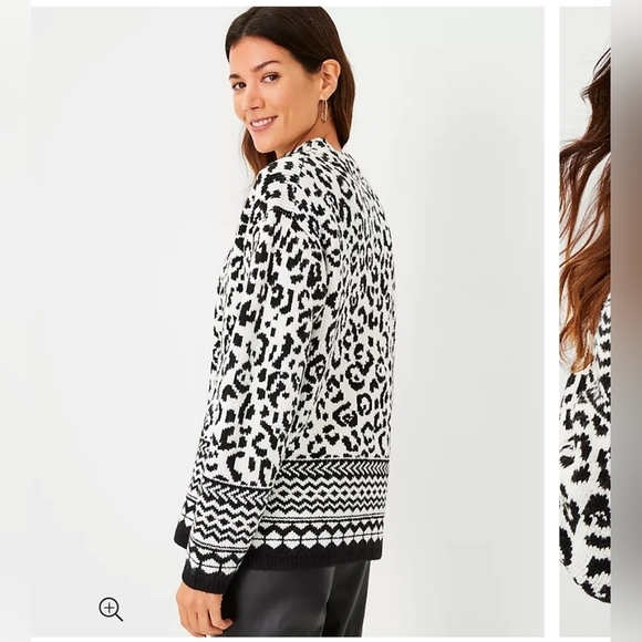ANN TAYLOR Mixed Animal Print Mock Neck Sweater Women's Size M - Picture 2 of 12
